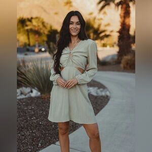 The Normal Brand Ezra Crepe Cutout Dress in Sage size XS (NEW, TAG ON, UNWORN)